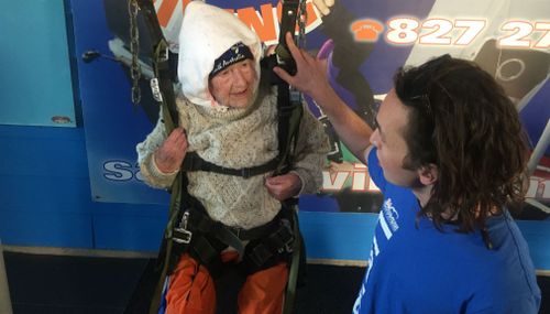 Irene O'Shea became the world's oldest female skydiver. (Christine Ahern)