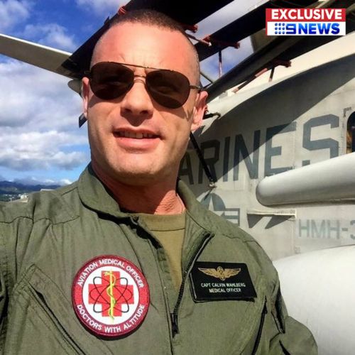 Calvin Wahlberg posing as a medical officer with the marines. Picture: 9NEWS