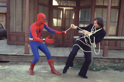 THE AMAZING SPIDER-MAN (alternate keyword: Spiderman).  Nicholas Hammond (at left, as Peter Parker / Spider-Man). Episode 'The Deadly Dust' . 1978. Copyright CBS Broadcasting Inc. All Rights Reserved. Credit: CBS Photo Archive.