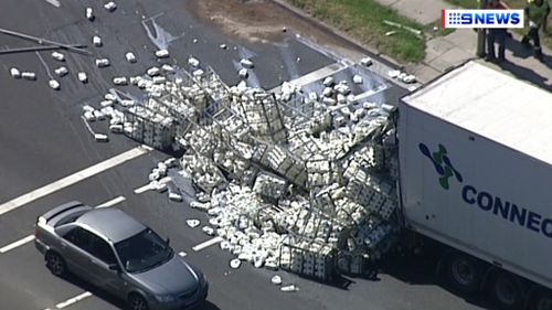 Truck spills 300 litres of milk in accident on Sydney’s Upper North Shore