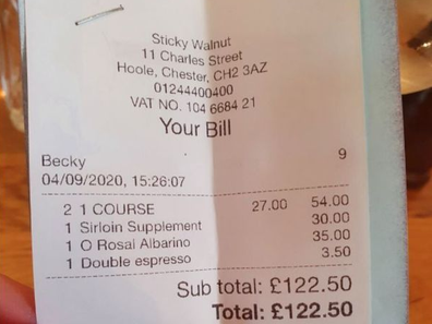 Restaurant receipt (Tripadvisor)