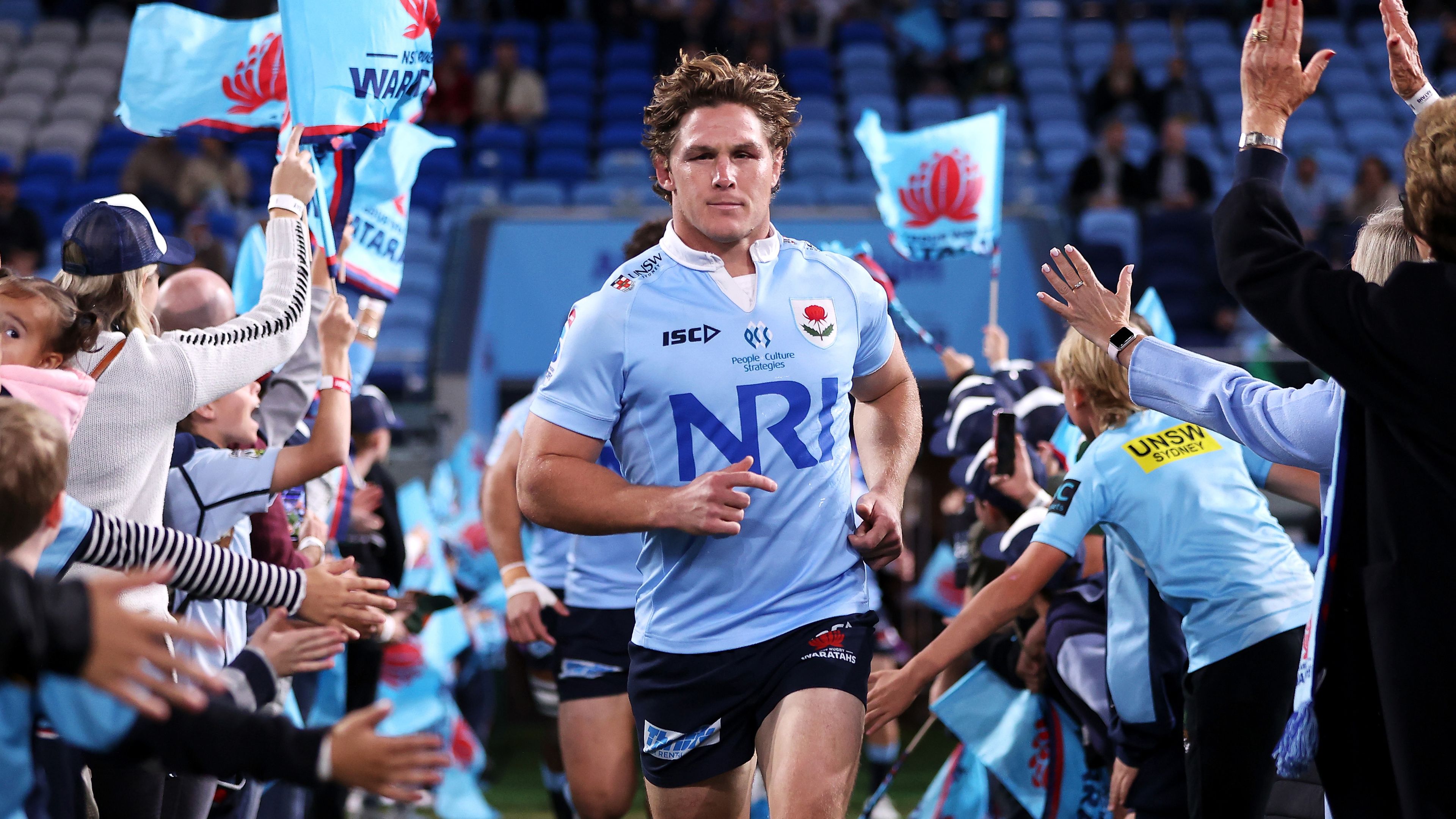 Michael Hooper runs out for the NSW Waratahs.