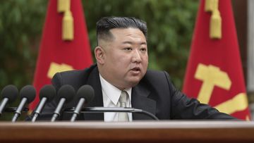 North Korean leader Kim Jong Un speaks during a plenary meeting of the Workers&#x27; Party of Korea at the party headquarters in Pyongyang, North Korea 