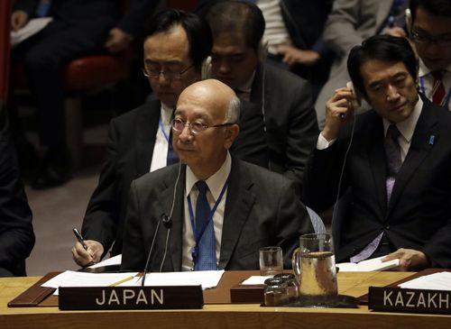 Japanese Ambassador to the United Nations Koro Bessho waits to address the Security Council. (AAP)