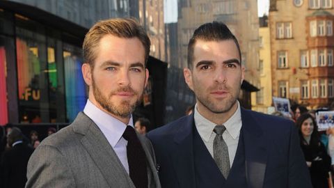 Chris Pine and Zachary Quinto attend the UK Premiere of 'Star Trek Into Darkness' at The Empire Cinema on May 2, 2013 in London, England