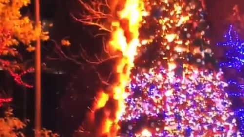 The Fox News Christmas tree goes up in flames.