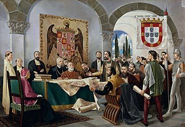 When did the Treaty of Tordesillas divide the New World between Spain and Portugal?