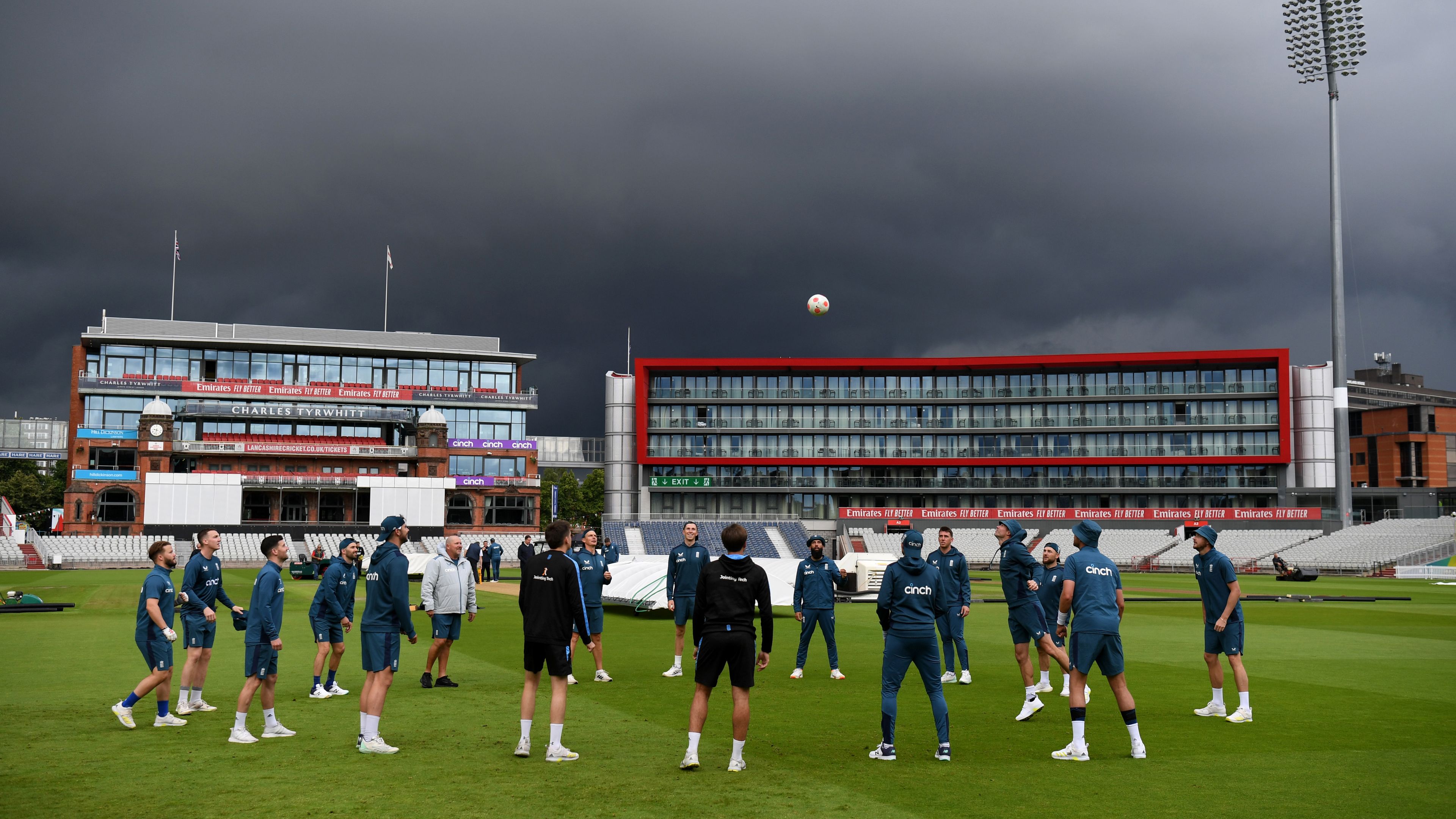 England warm up ahead of a nets session at Emirates Old Trafford on July 17, 2023 in Manchester, England. (Photo by Gareth Copley/Getty Images)