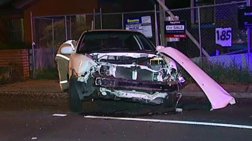The Hyundai Excel was so badly damaged, the driver and passenger tried to flee in a taxi. (9NEWS)
