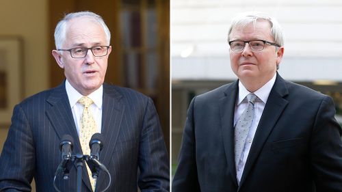 Prime Minister Malcolm Turnbull and former prime minister Kevin Rudd. (AAP)