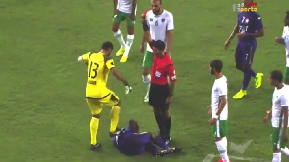 Football: Goalkeeper makes sure of red card with violent stomp