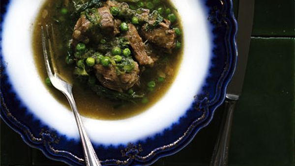 Lamb with anchovies and peas