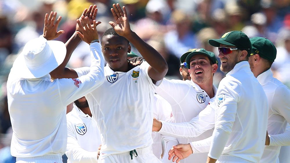 Kagiso Rabada and teammates celebrate a wicket. (Getty Images)