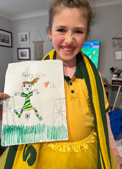 Jade Scowen sent in this picture of her daughter and her hero Hayley Raso with the message: 'The Matildas mean amazing role models for our soccer loving girls!!'
