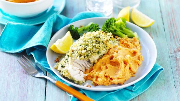 Lemon and herb fish with sweet potato mash