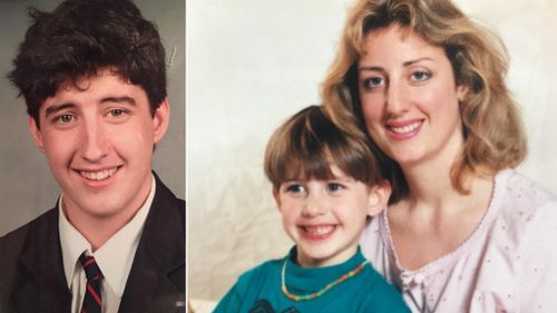 Karl in a Brighton Grammar School photo (left) and with his mother Shelley (right).