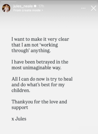 Jules Neale shares statement