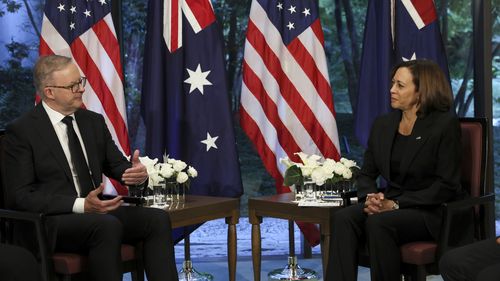 Prime Minister Anthony Albanese during a bilateral meeting in Tokyo with Kamala Harris in September 2022.