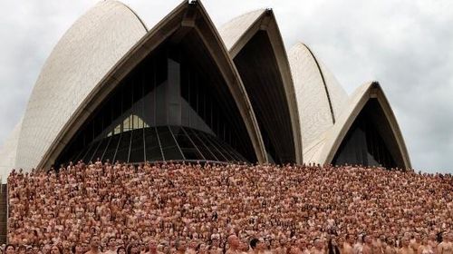 Tunick has taken similar photos around the world, including this shot from outside the Sydney Opera House. Picture: Spencer Tunick 