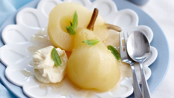 Ginger poached pears with ginger cream