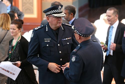 Victorian Police Commissioner Graham Ashton at a public memorial service in the Melbourne Royal Exhibition building to commemorate the first anniversary of the Bourke Street tragedy. (AAP)