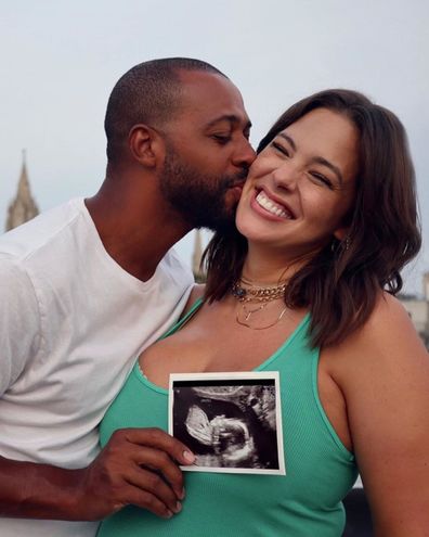 Ashley Graham, husband Justin Ervin, pregnancy announcement, ultrasound photo, Instagram