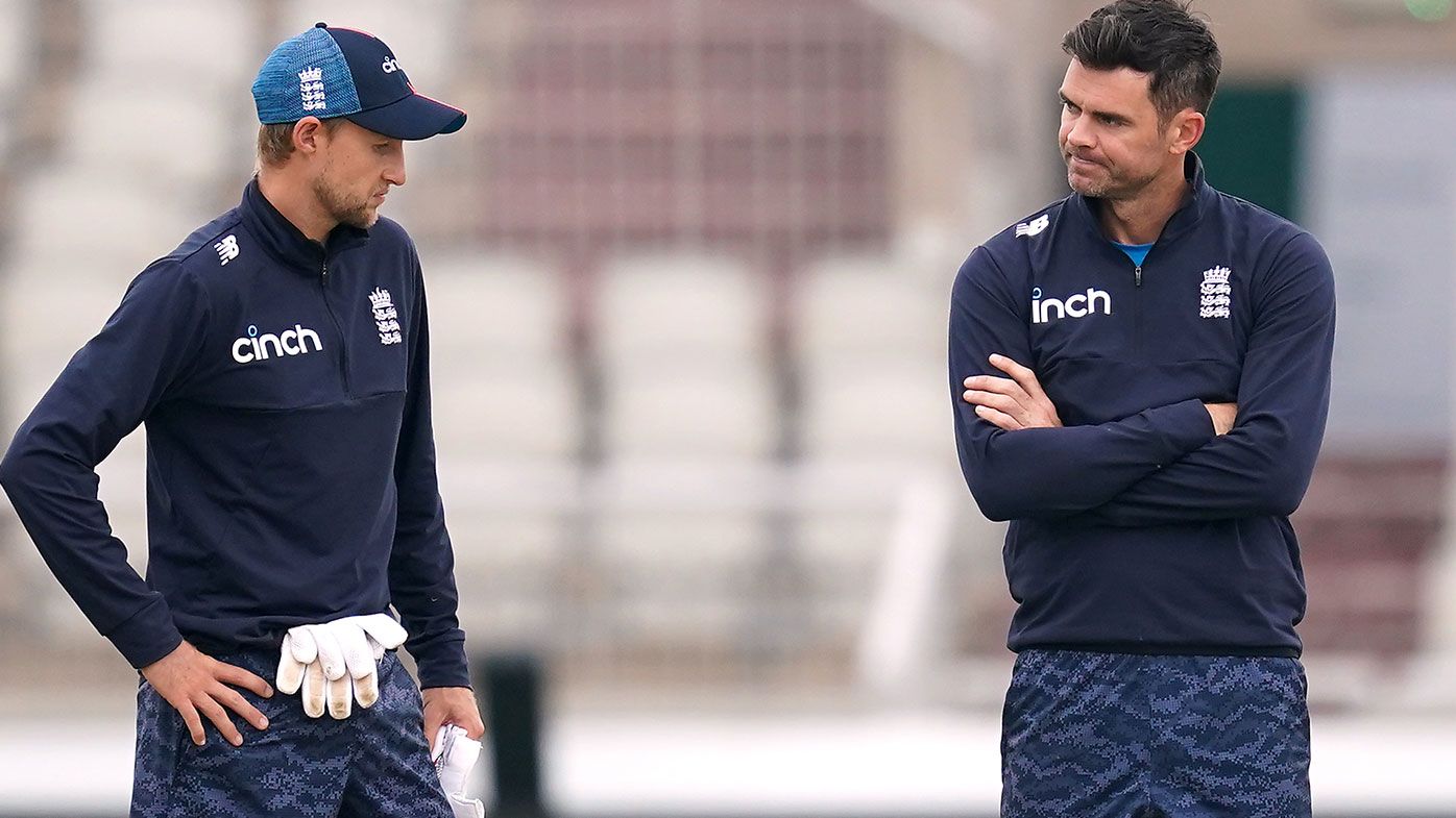 Joe Root and James Anderson (right) during a nets session 