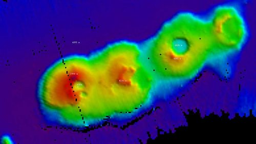 Sonar images from off the coast of Sydney showing four extinct volcanoes. (AAP)