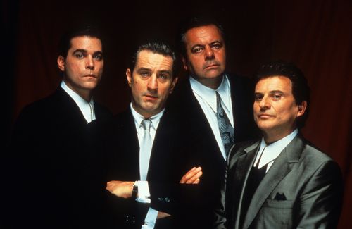 Ray Liotta, Robert De Niro, Paul Sorvino, and Joe Pesci publicity portrait for the film 'Goodfellas', 1990.  