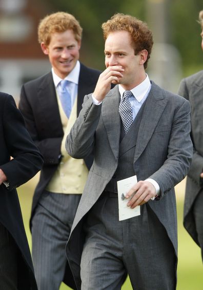 Prince Harry and Tom Inskip attend the wedding of James Meade and Lady Laura Marsham in 2013.