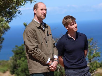 Prince William, Prince of Wales, talks to Robert Irwin during his visit to Signal Hill on November 5, 2024 in Cape Town, South Africa. During his visit, The Prince of Wales will attend the fourth annual Earthshot Prize Awards and be involved in various environmental initiatives and participate in events held in Cape Town as part of 'Earthshot Week'. 