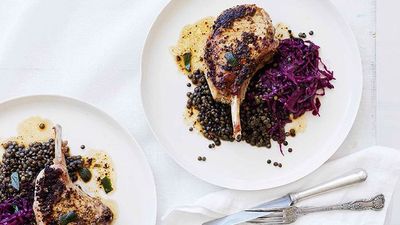 <a href="http://kitchen.nine.com.au/2016/05/16/17/16/mustard-and-sage-pork-cutlets-with-red-wine-cabbage-and-lentils" target="_top">Mustard and sage pork cutlets with red wine cabbage and lentils<br>
</a>
