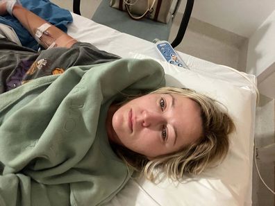 Kellie Johnson in hospital due to her endometriosis.