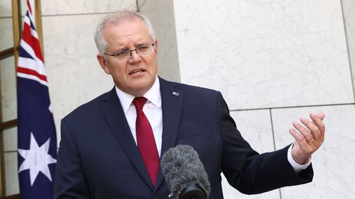 Prime Minister Scott Morrison speaking in Canberra.