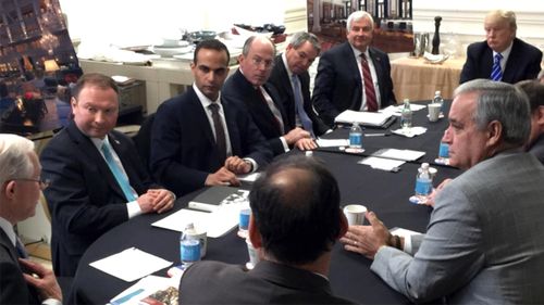 George Papadopoulos (second from left) in a national security meeting with Donald Trump in March 2016. (Twitter)