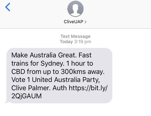 The text message sent to people in Sydney.