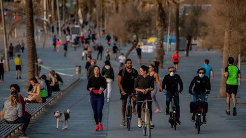 People exercise outdoor on May 02, 2020 in Barcelona, Spain. 