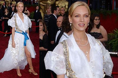 <b>Uma Thurman 2004</b><br/><br/>Why buy a new dress for the Oscars when you can just recycle that pirate wench number you wore last Halloween?<br/><br/>