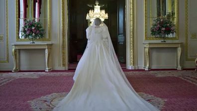 A scene showing Princess Diana on her wedding day from The Crown Season 4