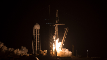 A SpaceX Falcon 9 rocket carrying the company&#x27;s Crew Dragon spacecraft is launched on NASAs SpaceX Crew-4 mission to the International Space Station.