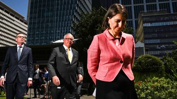 Gladys Berejiklian, Dominic Perrottet and Brad Hazzard front the media after the amazing ICAC bombshell information about the premier&#x27;s relationship with Daryl Maguire.
