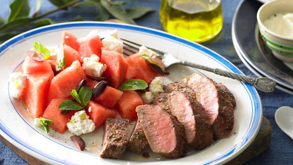 Greek lamb with watermelon salad