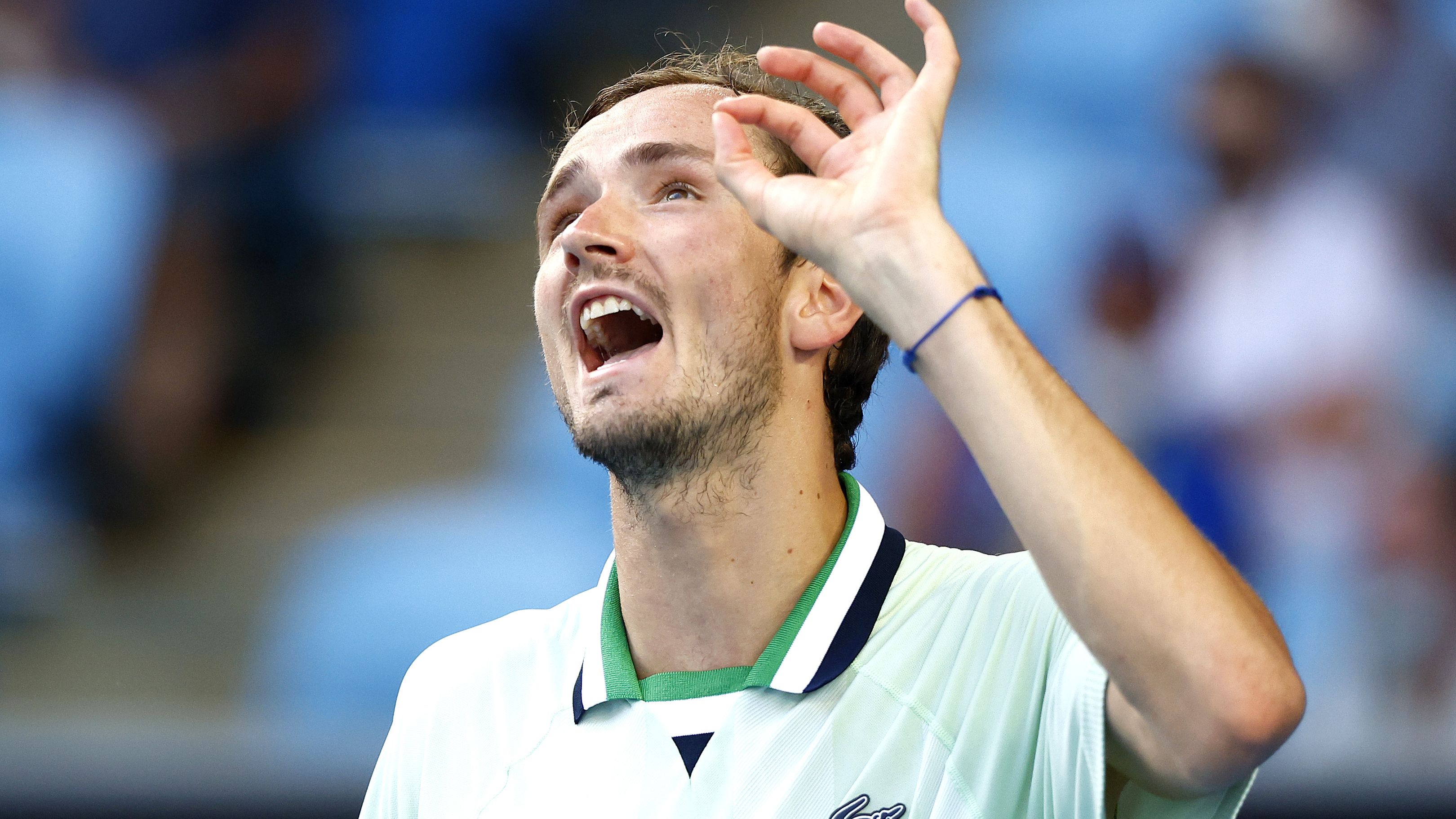 Daniil Medvedev of Russia reacts during his fourth round singles match against Maxime Cressy of the United States.