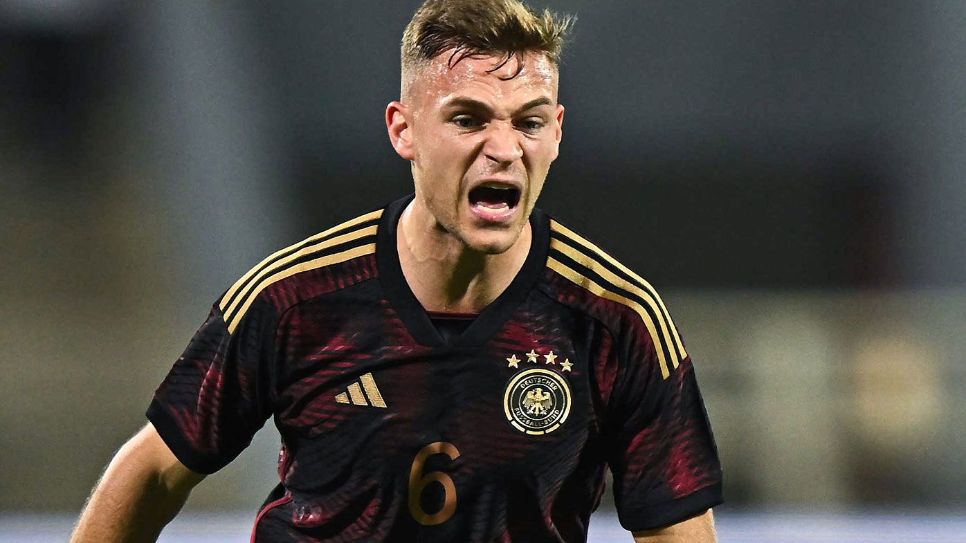 MUSCAT, OMAN - NOVEMBER 16: Joshua Kimmich of Germany gestures during the international friendly match between Germany and Oman at Sultan Qaboos Sports Complex on November 16, 2022 in Muscat, Oman. (Photo by Markus Gilliar - GES Sportfoto/Getty Images)