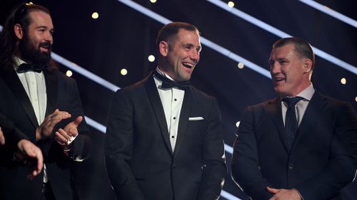 Melbourne Storm player Cameron Smith reacts after being announced as the winner of the 2017 Dally M Medal. (AAP)