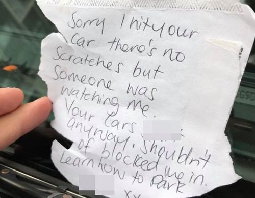 Driver leaves abusive note after crashing into car