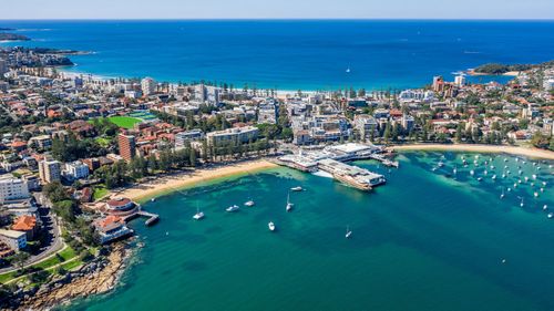 An aerial view of waterfront properties in Manly, Sydney.