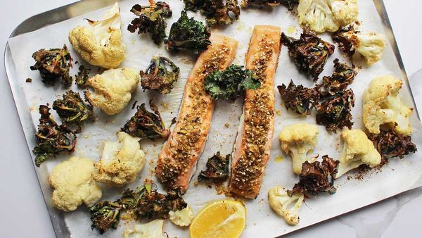 One pan salmon with roasted kalettes