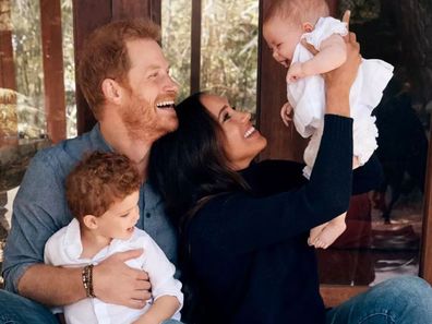 Prince Harry and Meghan, the Duchess of Sussex with their children Archie and Lilibet photographed for their 2021 Christmas card.