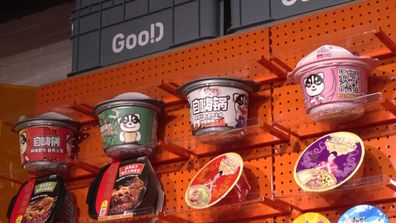 Instant noodles are displayed at the Good Noodle store in Bangkok, Thailand, March 21, 2022.  